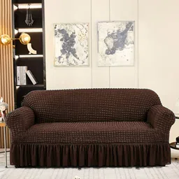 Cortina Brown 3 Pieces Self Design One & Three Seater Skirt Sofa Covers-image-47