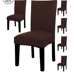 HOUSE OF QUIRK Set Of 6 Brown Solid Removable Chair Covers-18