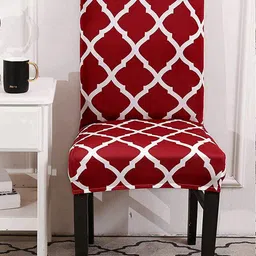 HOUSE OF QUIRK Set Of 6 Maroon & White Printed Removable Chair Covers-17