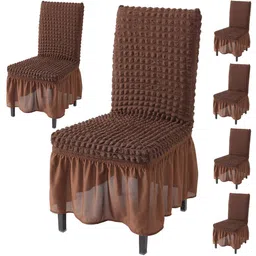 HOKIPO Coffee Brown 6 Pieces Frill Stretchable Table Chair Covers-picture-17