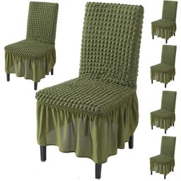 HOKIPO Green 6 Pieces Bubble Frill Stretchable Table Chair Covers-image-27