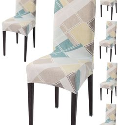 HOKIPO 6 Pcs White & Pink Printed Stretchable Chair Covers-12