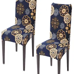 HOKIPO 2 Pcs Blue & Beige Printed Stretchable Chair Covers-image-42