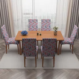 DREAM CARE Grey & Red 6 Pieces Printed Stretchable Chair Covers-10