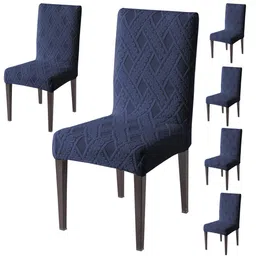 HOKIPO 6 Pcs Navy Blue Jacquard Stretchable Chair Covers-image-27