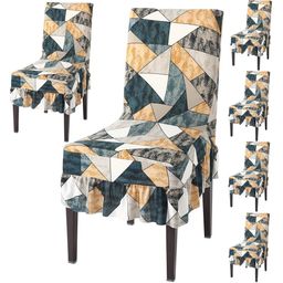 HOKIPO Grey & White 6 Pieces Printed Stretchable Frill Chair Covers-8