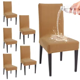 HOKIPO Camel Brown 6 Pieces Jacquard Water Resistant Chair Covers-image-42