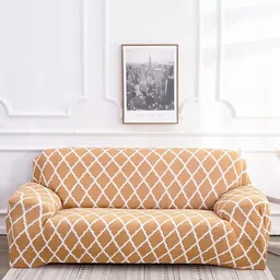 HOUSE OF QUIRK 3 Seater Beige Printed Sofa Cover-image-20