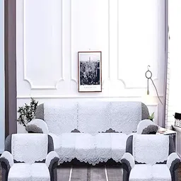 Kuber Industries White 16 Pieces Chikankari Cotton 5-Seater Sofa Covers-image-40