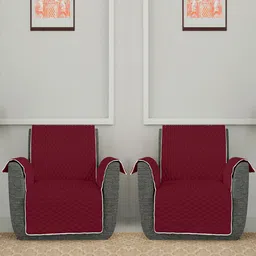Kuber Industries 2 Pcs Maroon & Grey Patterned One Seater Sofa Covers-8