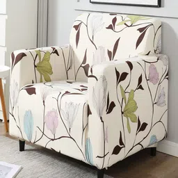 HOKIPO Beige & Black Printed 1-Seater Sofa Covers-image-86