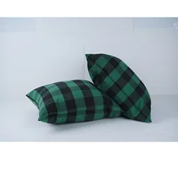 SKANDA FAB Green & Black 2 Pcs Checked Square Cushion Covers-7