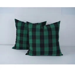 SKANDA FAB Green & Black 2 Pcs Checked Square Cushion Covers-8