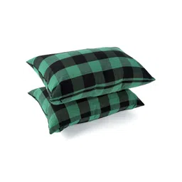 SKANDA FAB Green & Black 2 Pcs Checked Rectangle Cushion Covers-6