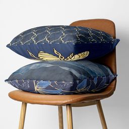 BIANCA Navy Blue & Gold-Toned Set of 2 Abstract Square Cushion Covers image 3