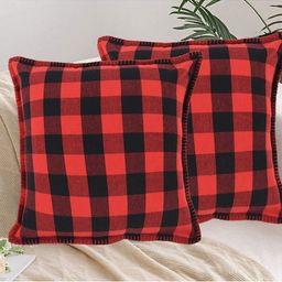 Lushomes Red & Black Set of 2 Checked Cotton Square Cushion Covers image 2