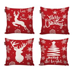 AEROHAVEN Red & White Set of 4 Abstract Square Cushion Covers image 3