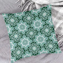 HOUZZCODE Green & White Set of 2 Ethnic Motifs Printed Square Cushion Covers image 3