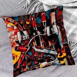 HOUZZCODE Blue & Red Set of 2 Abstract Square Cushion Covers image 4