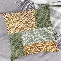 HOUZZCODE Set of 2 Green & Cream-Coloured Floral Square Cushion Covers image 3
