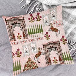 HOUZZCODE Pink & Green Set of 2 Ethnic Motifs Square Cushion Covers image 3
