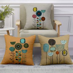homewards Grey & Brown Set of 5 Abstract Satin Square Cushion Covers image 5