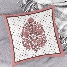 HOUZZCODE Set of 2 Peach-Coloured & White Ethnic Motifs Square Cushion Covers image 2