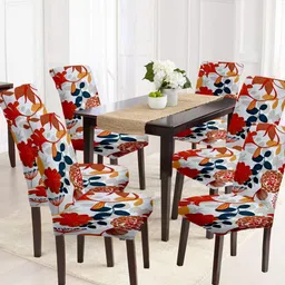 Cortina Set Of 6 Orange & Red Printed Chair Covers-10