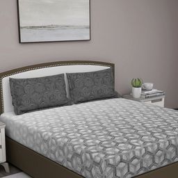 GM Grey Geometric 180 TC Cotton 1 Super Queen Bedsheet with 2 Pillow Covers-image-88