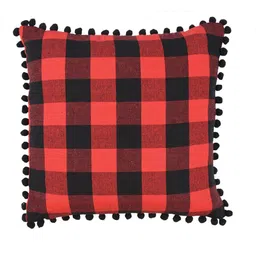Lushomes Red & Black Set of 2 Checked Cotton Square Cushion Covers image 3