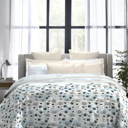 MYTRIDENT Blue & Beige Floral 300 TC King Bedsheet with 4 Pillow Covers-image-57