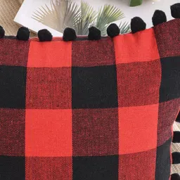 Lushomes Red & Black Set of 2 Checked Cotton Square Cushion Covers image 3
