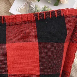 Lushomes Red & Black Set of 2 Checked Square Cushion Covers image 4