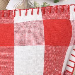 Lushomes Red & White Set of 2 Checked Cotton Square Cushion Covers image 2