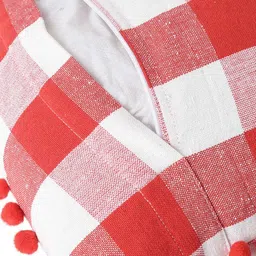 Lushomes Red & White Set of 2 Checked Square Cushion Covers image 3