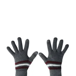 LOOM LEGACY Men Grey Melange Acrylic Hand Gloves-image-32