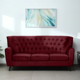 casacraft from pepperfry Imelda Velvet 3 Seater Sofa in Berry Red Colour-picture-13