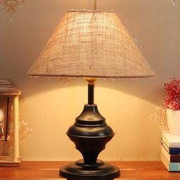 foziq Hazel Brown Natural Fiber Shade Night Lamp With Metal Base-picture-7