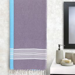 Arrabi Set Of 2 Grey & Blue Handwoven Cotton 210 GSM Bath Towels-7