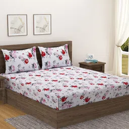 SWAYAM White & Pink Floral 200 TC King Bedsheet with 2 Pillow Covers-image-20