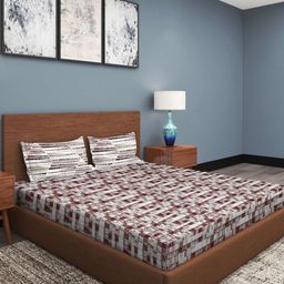 ROMEE Brown & White Cotton 210 TC King Bedsheet with 2 Pillow Covers-22