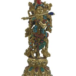 Arihant Craft Gold Toned & Red Brass Medium Size Krishna Showpiece-image-47