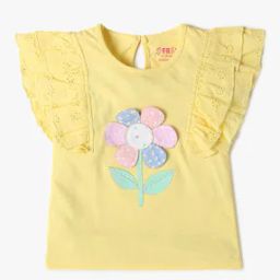 Regular Fit Round-Neck Top with Flower Applique-image-14