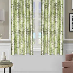 ROMEE Green & White 2 Pieces Floral Room Darkening Window Curtain-image-83