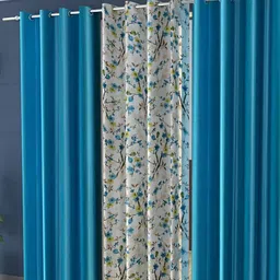 Shopgallery Teal Blue & White 3 Pieces Floral Room Darkening Window Curtains-image-29