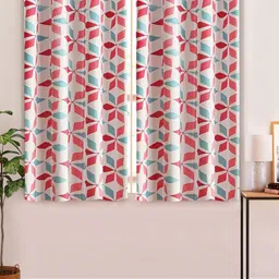 Aura Pink & White 2 Pcs Floral Printed Window Curtains-9