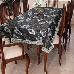 Homerz Black Floral Rectangle 6-Seater Table Cover-53
