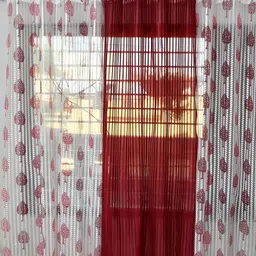 COMFY HOME Maroon & White 3 Pieces Floral Sheer Window Curtains-43