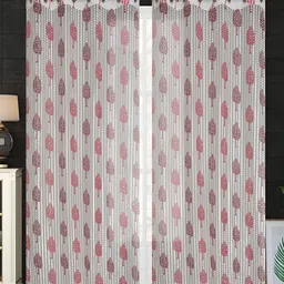 COMFY HOME Maroon & White 2 Pieces Floral Sheer Window Curtains-95