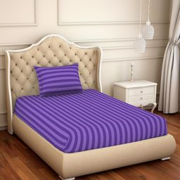 SPACES Violet Striped 210 TC Cotton 1 Single Bedsheet with 1 Pillow Cover-5